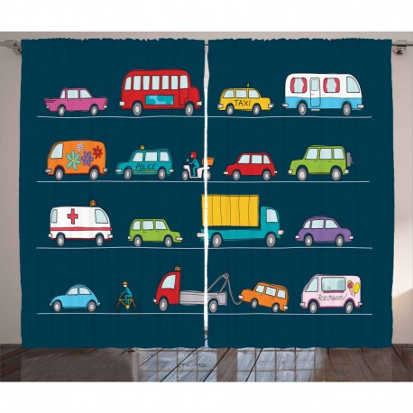 Детски пердета комплект - КОЛИ И КАМИОНИ
