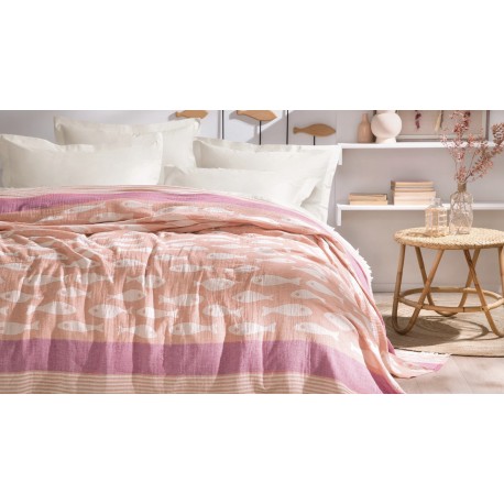 Муселинено покривало за легло, пике 230х240 см. оранж