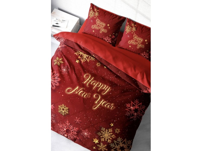 Спален комплект от памучен сатен в двоен размер - Happy New Year