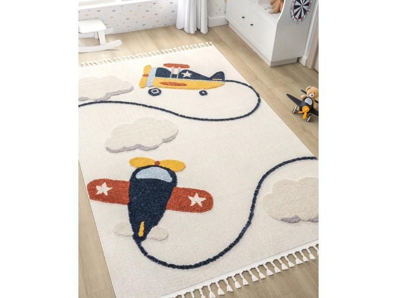 Релефен детски килим с ресни- 160 х 230 см. САМОЛЕТИ