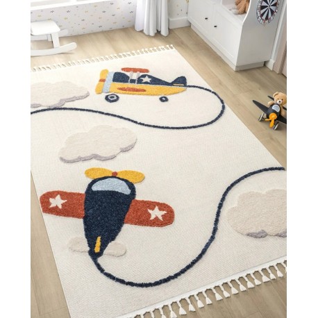 Релефен детски килим с ресни- 160 х 230 см. САМОЛЕТИ