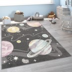 Детски килим за игри 140x200 cm. PLANET STARS сив