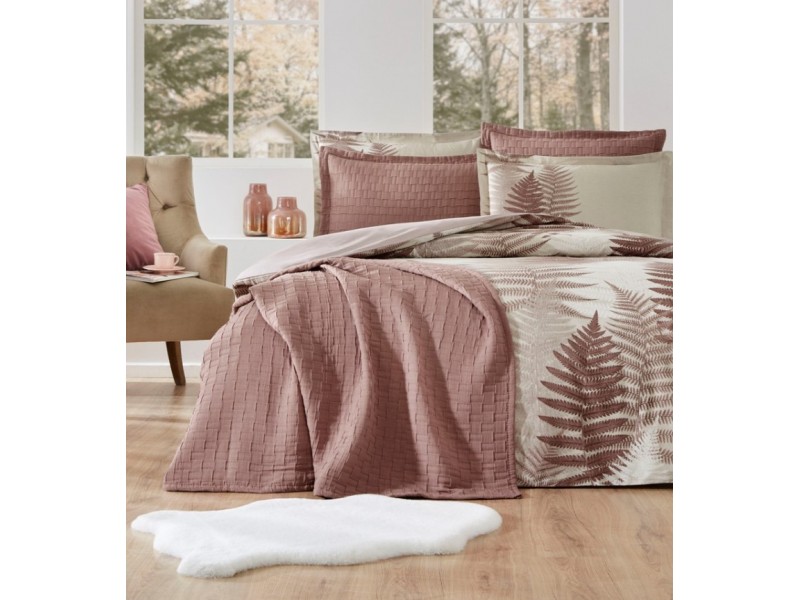 Двоен спален комплект + кувертюра Fern бежово розово