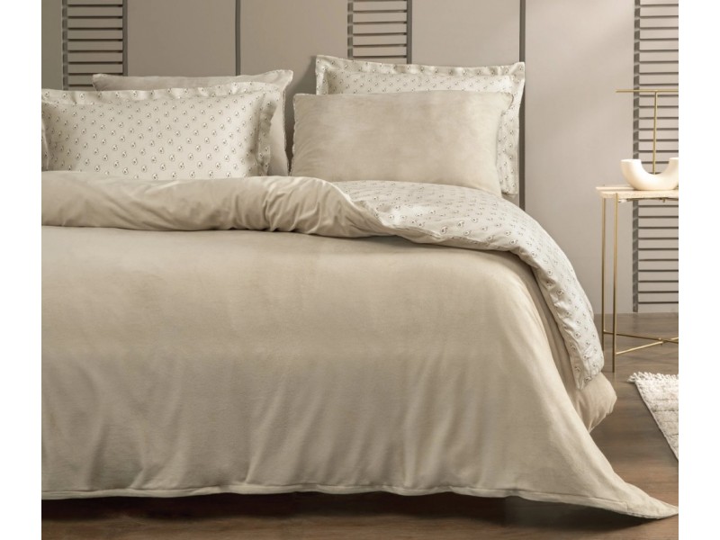 Луксозен двоен спален комплект от кадифе и памучен сатен АRVIN бежово