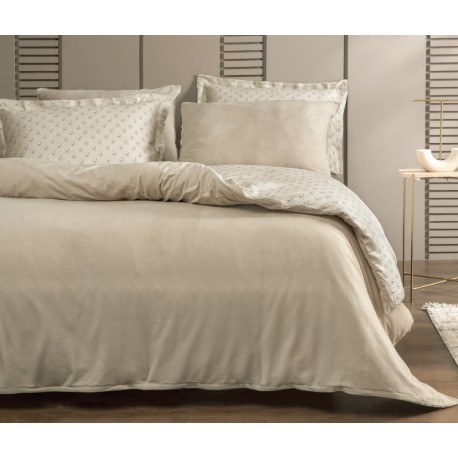 Луксозен двоен спален комплект от кадифе и памучен сатен АRVIN бежово