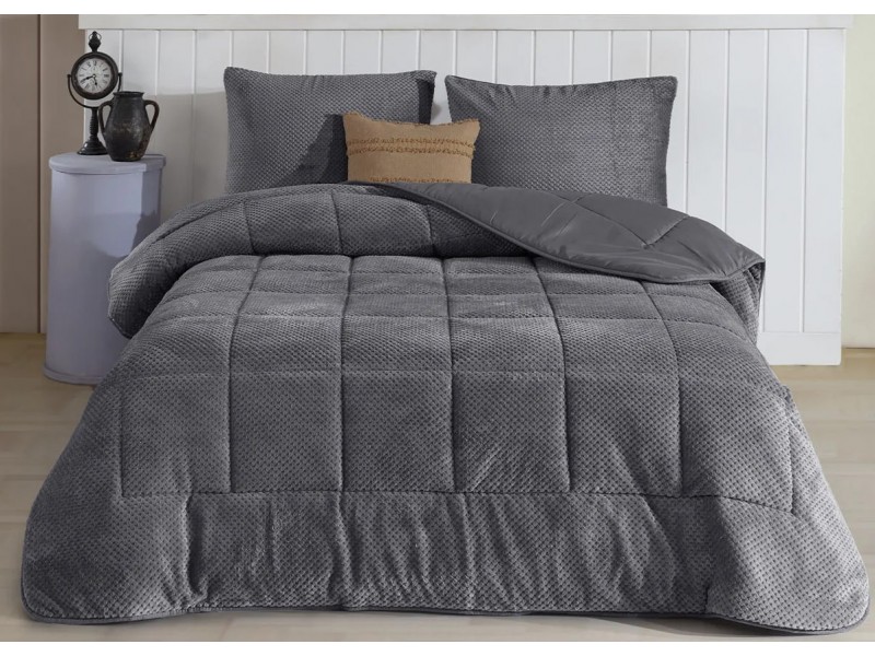 Комфортна двойна мека завивка комплект с калъфки- сива