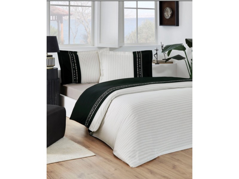 Двоен стилен спален комплект от 100% памук черно и бяло Destaque