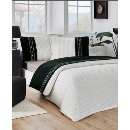 Двоен стилен спален комплект от 100% памук черно и бяло Destaque