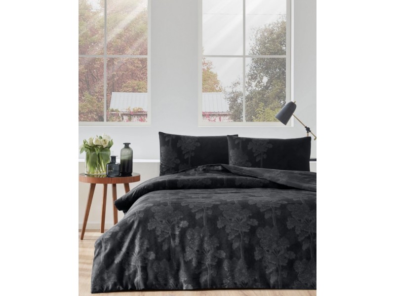 Двоен комплект от памучен сатен жакард Linden черен