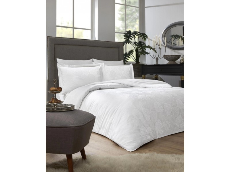 Двоен комплект от памучен сатен жакард Linden 2 бял