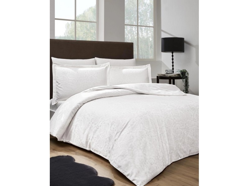 Двоен комплект от памучен сатен жакард Linden бял