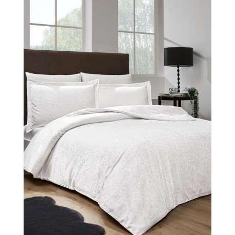 Двоен комплект от памучен сатен жакард Linden бял