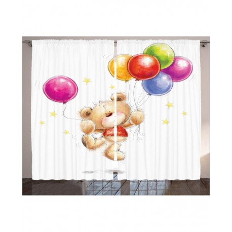 Детски пердета 3D, комплект Мече с балони