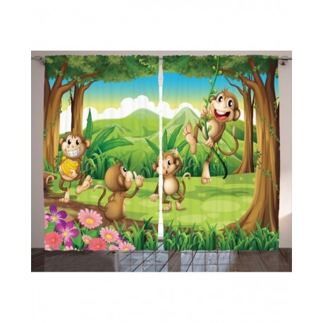 Детски пердета 3D, комплект Веселите маймунки