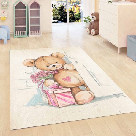 Детски килим с ефект на рисунка TEDDY бежов