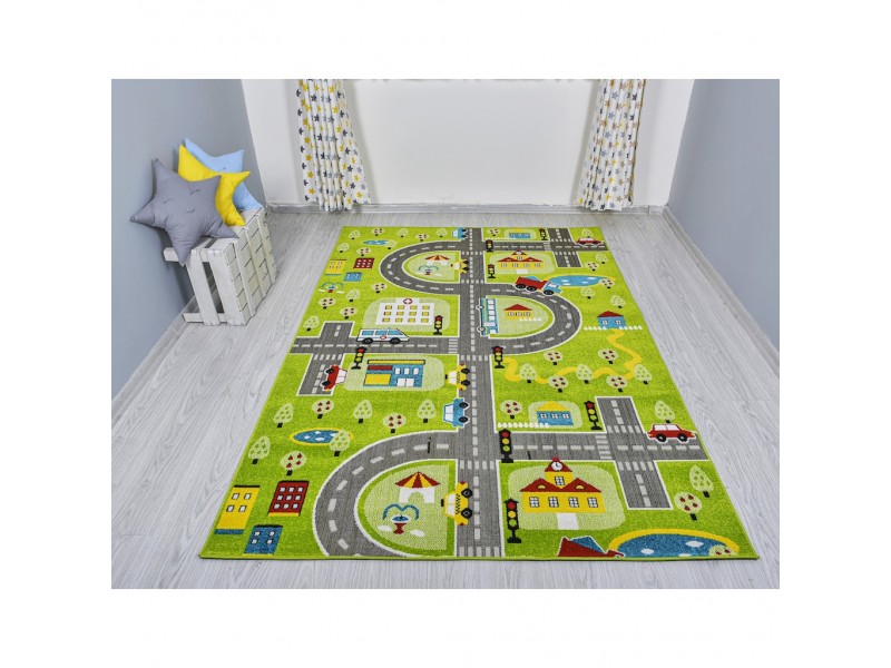 Детски килим за игри 140х200 см. ROADS зелен