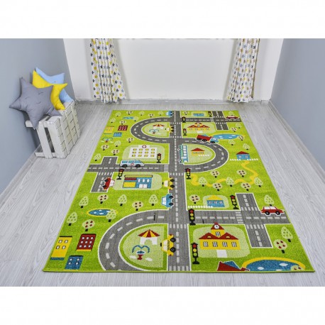 Детски килим за игри 140х200 см. ROADS зелен
